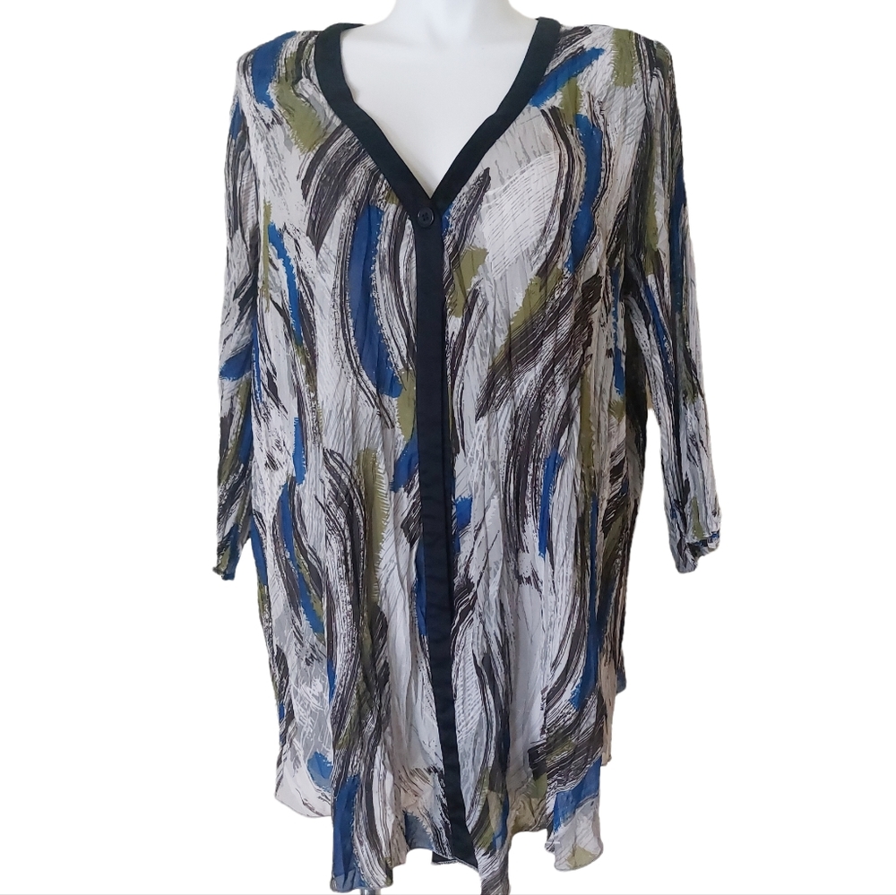 Lane Bryant Plus Size Sheer Blue Green Lightweight Cover Up Work Wear Blouse